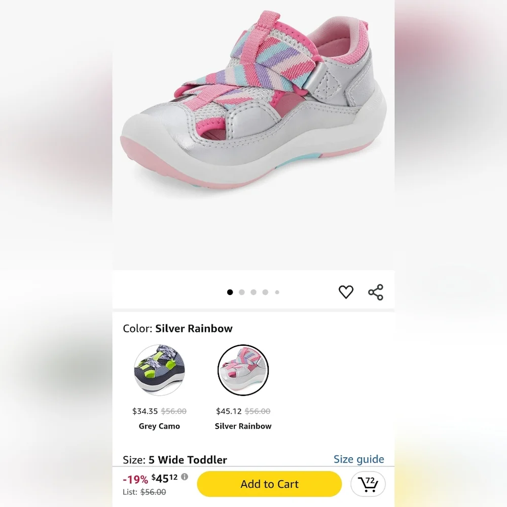 Silver Rainbow Kids Shoes Stride Rite Unisex-Child SRT Surf Sandal girl size 5 W - Picture 2 of 7